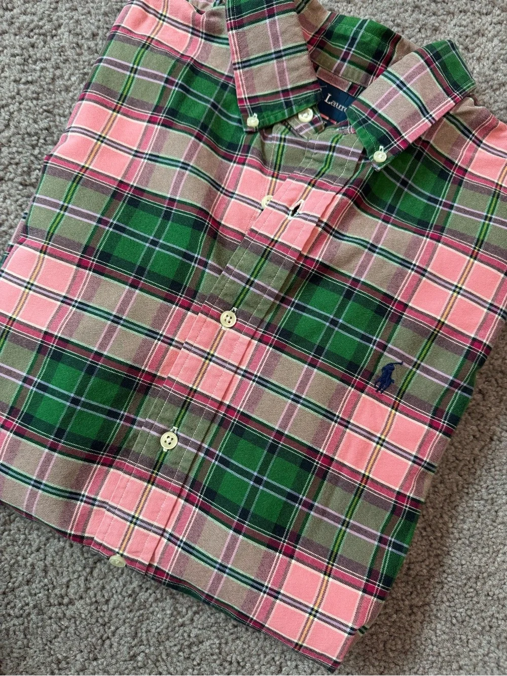 Vintage Polo by Ralph Lauren Pink & Green Plaid Button-Down Shirt - Size L